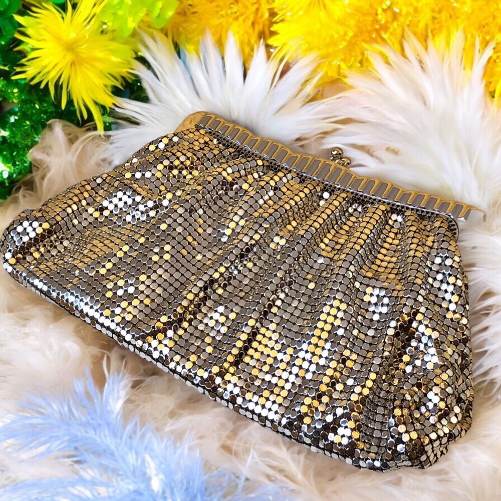 Whiting & Davis Vintage US Silver Mesh Clutch Handbag Hinged Original Mirror - Picture 5 of 13